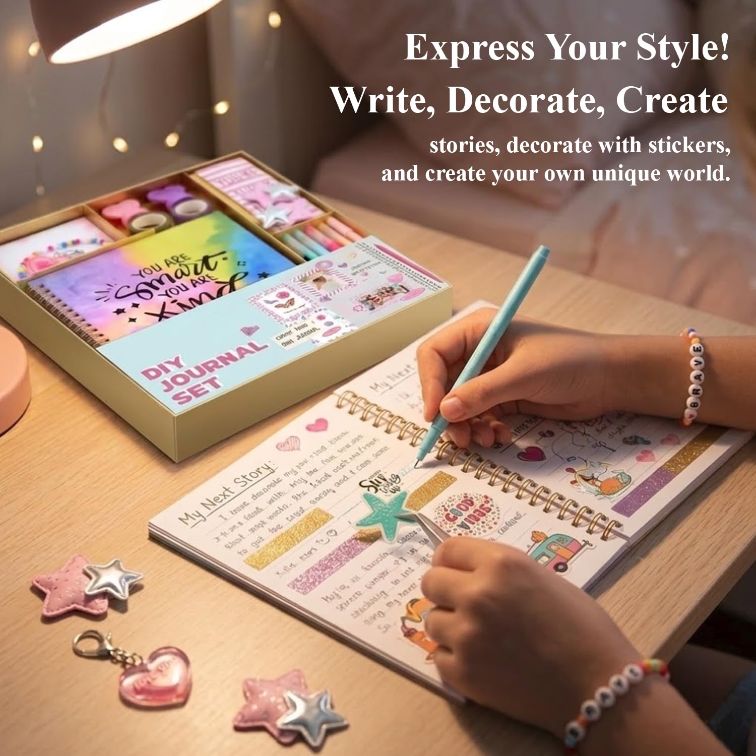 DIY Journal Kit for Girls Ages 8-12, 200+PCS Teen Tween Girl Gifts Trendy Stuff, Party Favors for Kids 8-12, Birthday Gift for Girls.