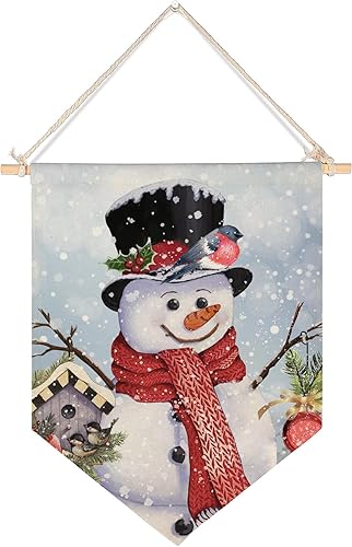 Banderín colgante de muñeco de nieve, decoración de pared, invierno, Navidad, pájaros, bayas de acebo, decoración de nieve, bandera colgante para