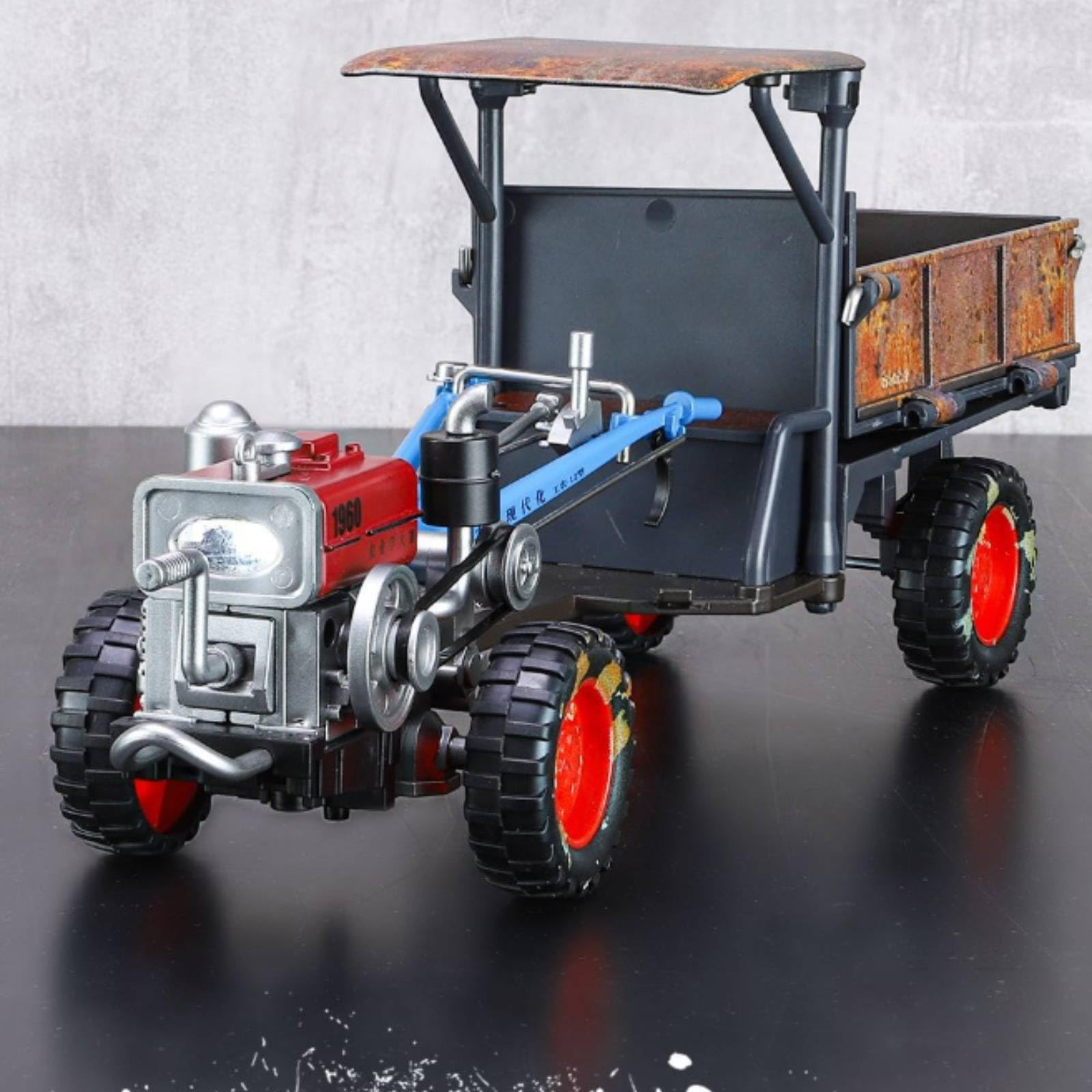 Trattore Industriale Modello Trattore Giocattolo Veicolo Agricolo Mezzo da Collezione in Lega Pressofusa con Canopy Protettivo Luci Sezione Posteriore