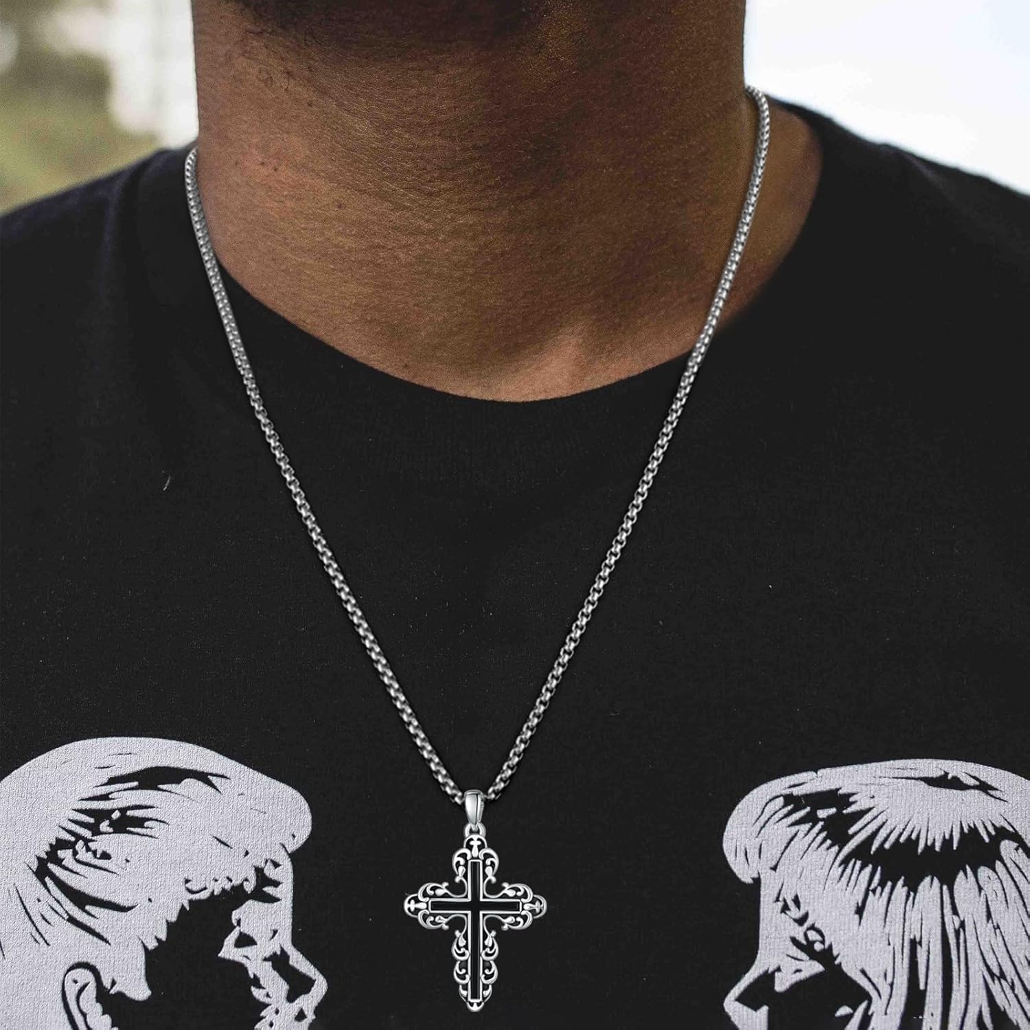 Palpitate S925 Sterling Silver Cross Necklace for Men Women Religious Pendant Christmas Jewelry Gift