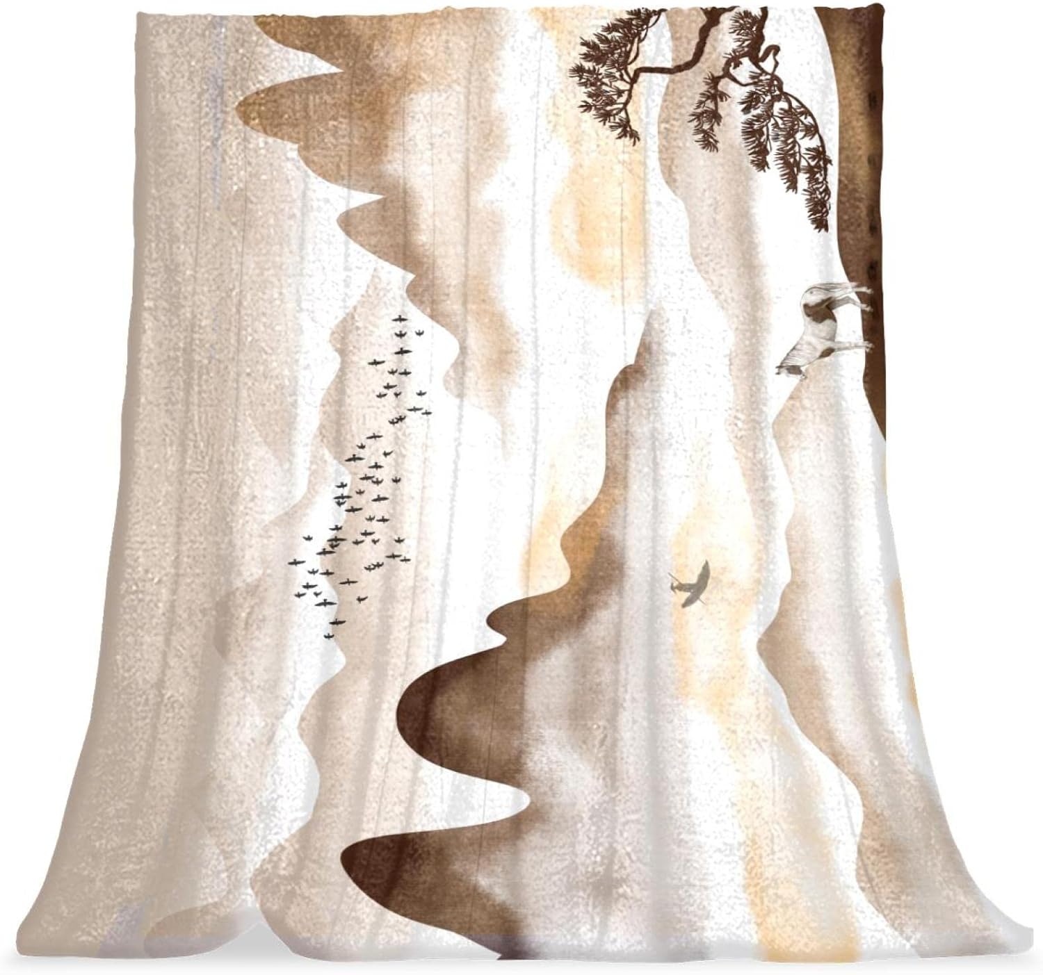 Mountain Ink Painting Horse Throw Blanket Lightweight