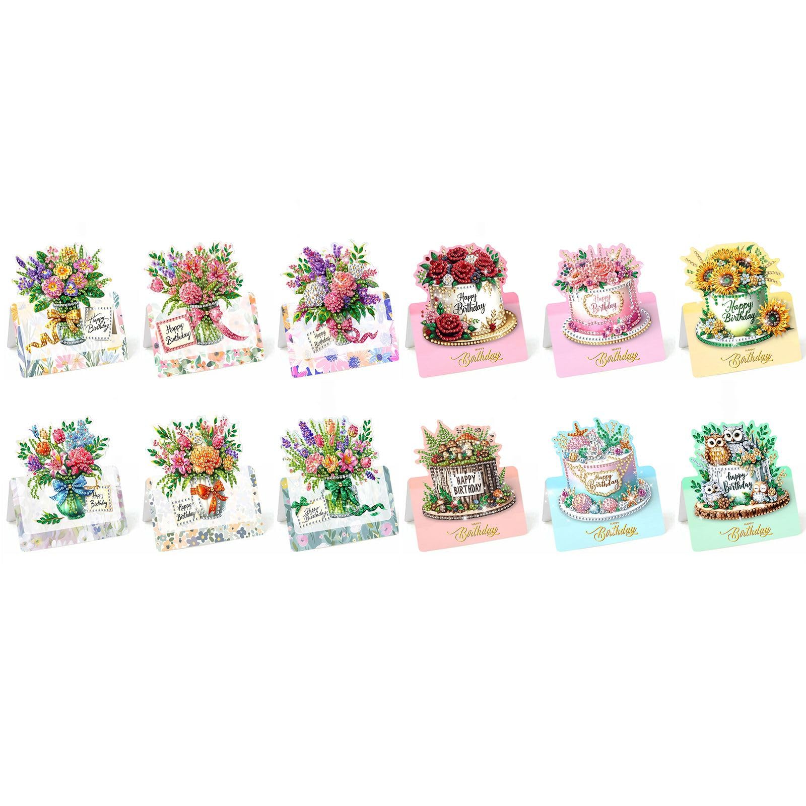Lebartm 12Pcs 3D Folding Happy Birthday Greeting Card DIY Diamond Art Painting Foldable Thank You Cards with White Envelopes Blessing Greeting Card Set for Festival Holiday โ image 1