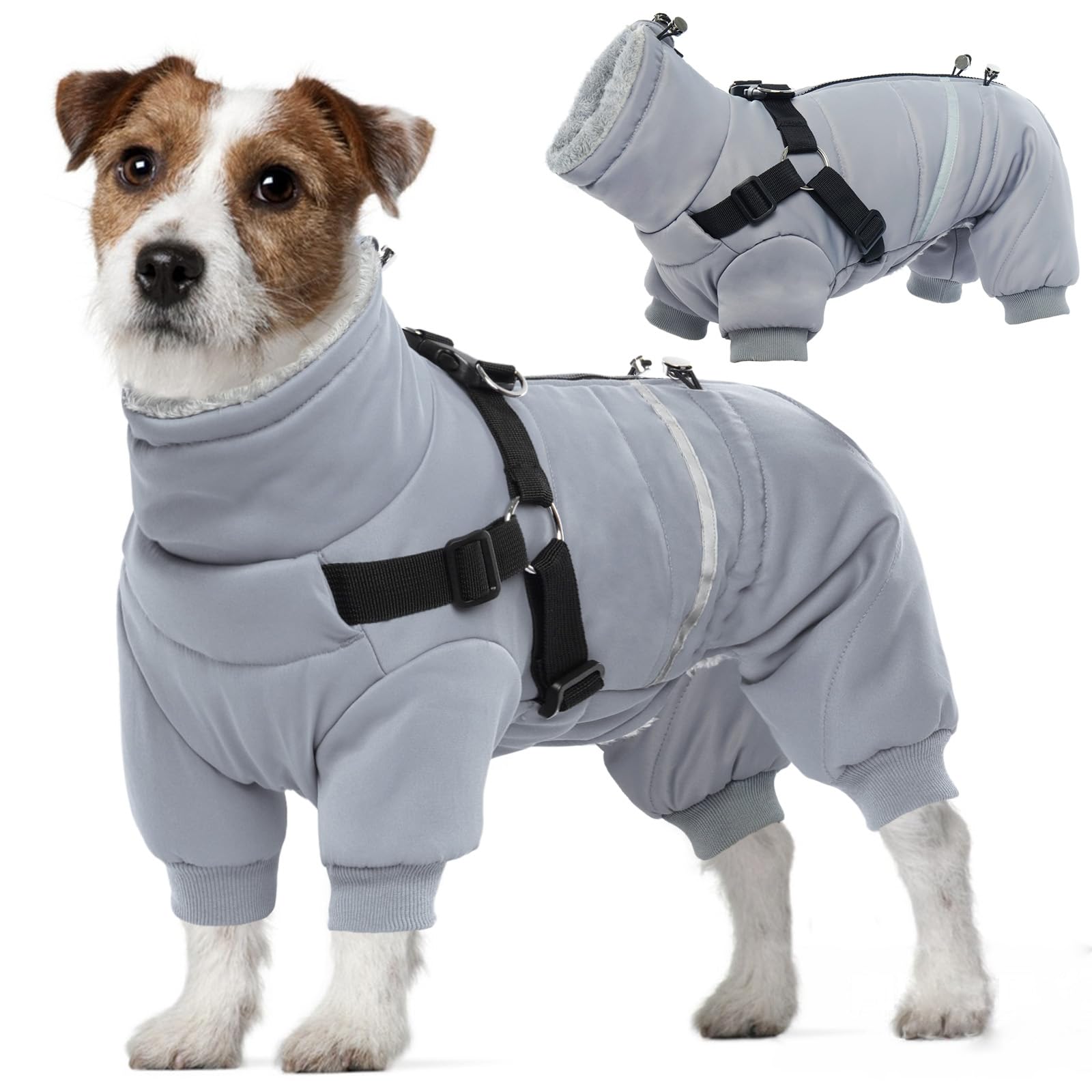 Manteaux avec Harnais d'hiver pour Chiens, Manteau Chaud Doudoune Imperméable Chien Chaud et Imperméable Gilet Chien Hiver pour Petit Moyen Chiens(Gris, XL)