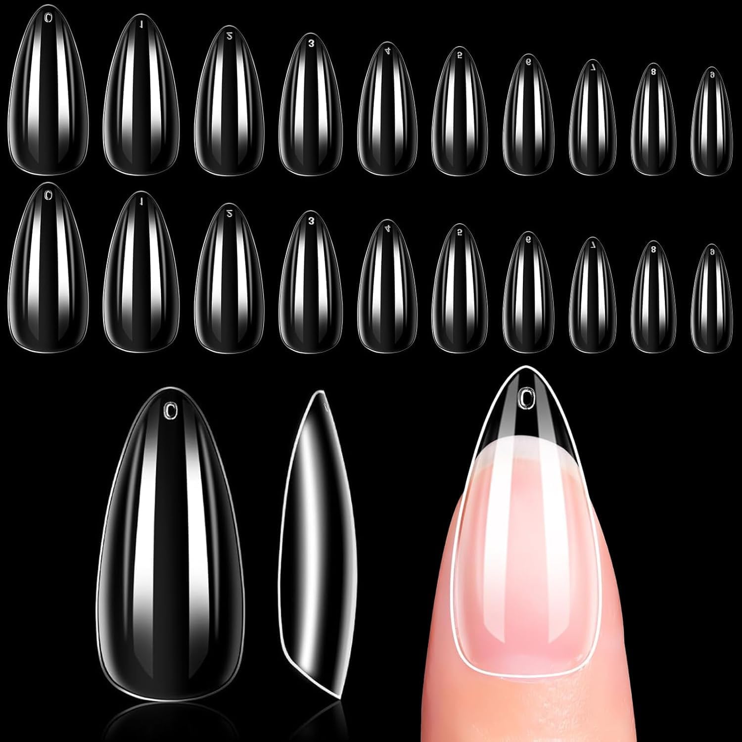 Makartt Short Nail Tips, 500pcs Full Cover False Nails, Clear Acrylic Nail Tips, Fake Nails, False Nails Short Clear Tips for Acrylic Extensions 10 Sizes