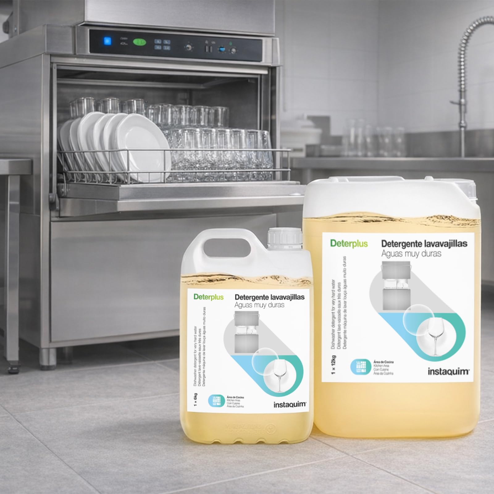 Detergente Lavavajillas Profesional 6L – INSTAQUIM Deterplus | Para Aguas Muy Duras hasta 65 ºHF | Alto Poder Antical para Vajilla y Cristalería