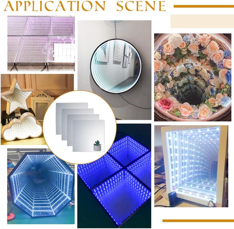 NBEADS 4 Pcs Two Way Mirror Glass, 30x30cm Acrylic See Through Mirror Sheet for Makeup DIY Magic Project Art Display, Square, Silver image 5