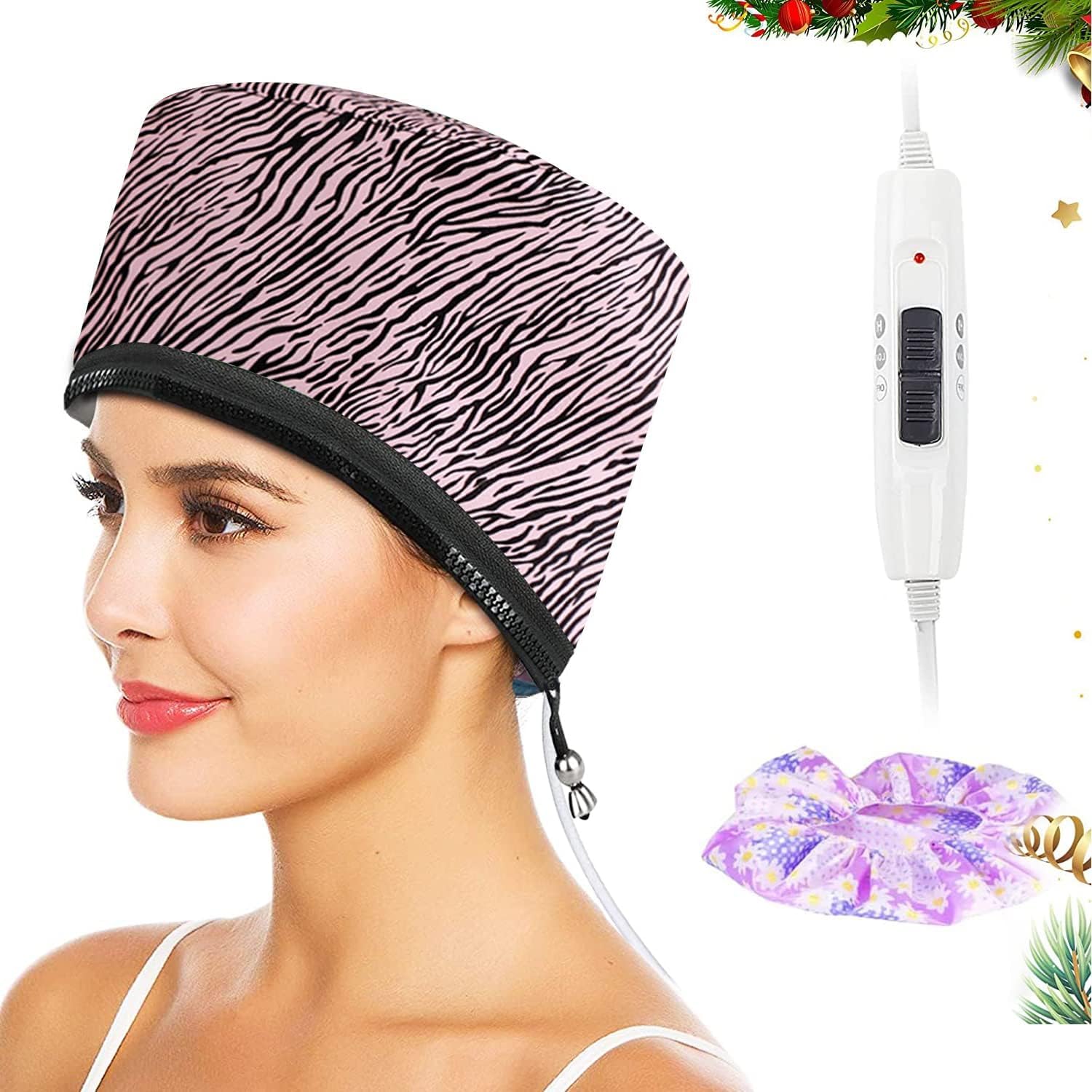 Biutee Elektrische Haarpflege Kappe für Tiefenpflegemittel, Trockenhauben für Haare, Hair Steamer, für natürliches oder beschädigtes Haar Nourishing (Rosa Streifen)