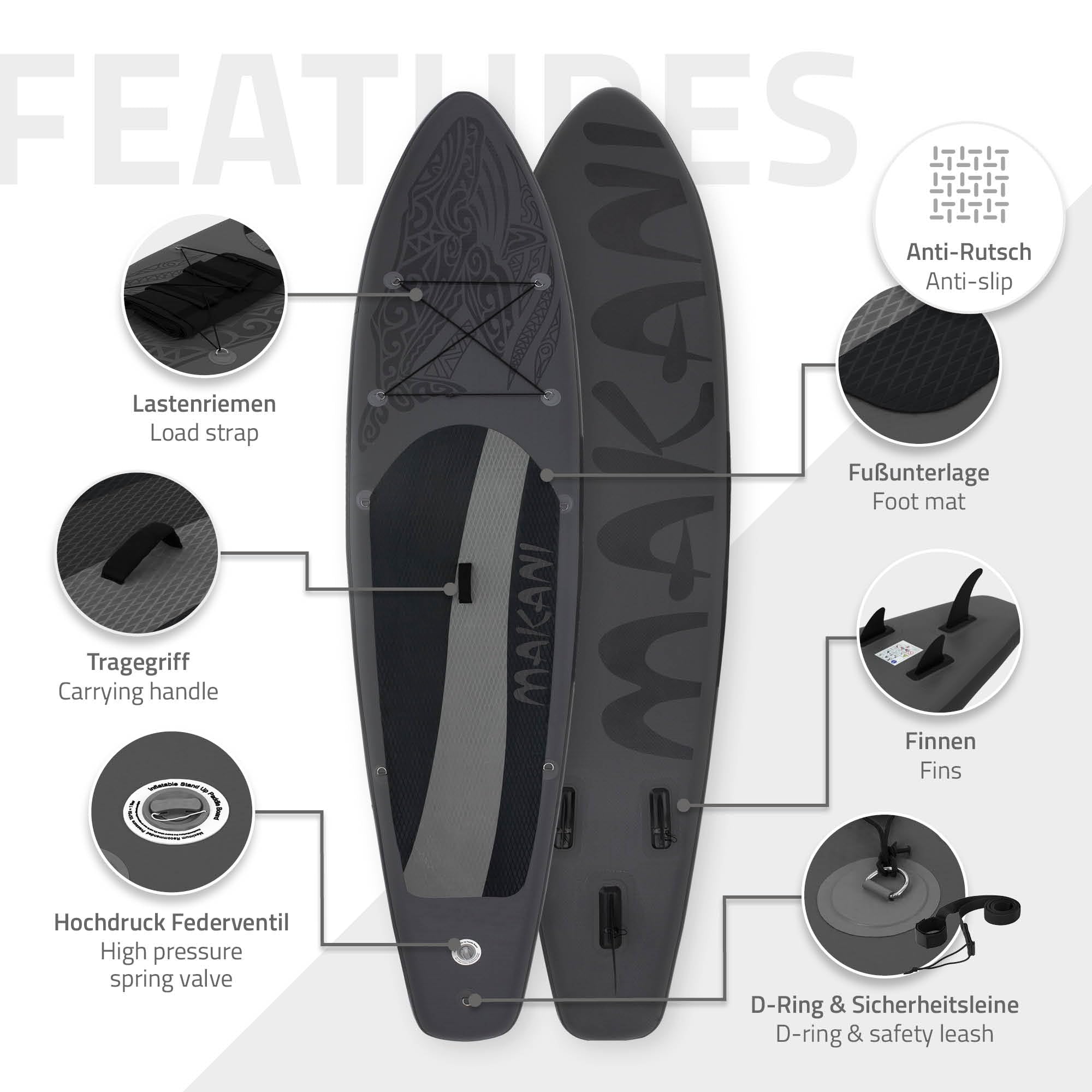 ECD Germany Stand Up Paddling Board 305/308/320/380cm, bis 120/150kg, Dicke 10/15cm, Kajaksitz, Komplett Set Tasche, Aufblasbare SUP Board Stand Up Paddle Board Paddelboard Surfbrett, Diverse Modelle