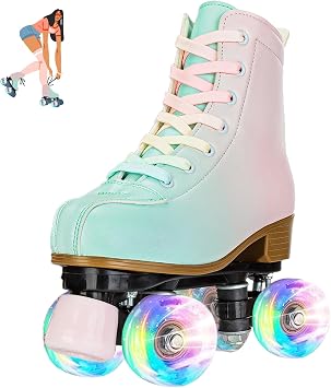 jessie Roller Skates for Girl and Women, PU Leather Fantastic Flash Wheel Kid Roller Skates Girls Ages 6-12 Beginner for Indoor Outdoor