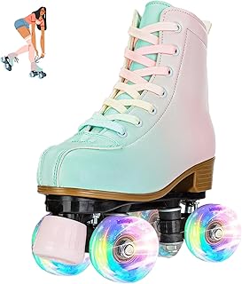 jessie Roller Skates for Girl and Women, PU Leather Fantastic Flash Wheel Kid Roller Skates Girls Ages 6-12 Beginner for Indoor Outdoor