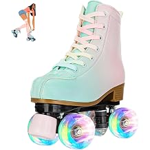 jessie Roller Skates for Girl and Women, PU Leather Fantastic Flash Wheel Kid Roller Skates Girls Ages 6-12 Beginner for Indoor Outdoor