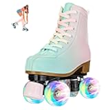 jessie Roller Skates for Girl and Women, PU Leather Fantastic Flash Wheel Kid Roller Skates Girls Ages 6-12 Beginner for Indoor Outdoor