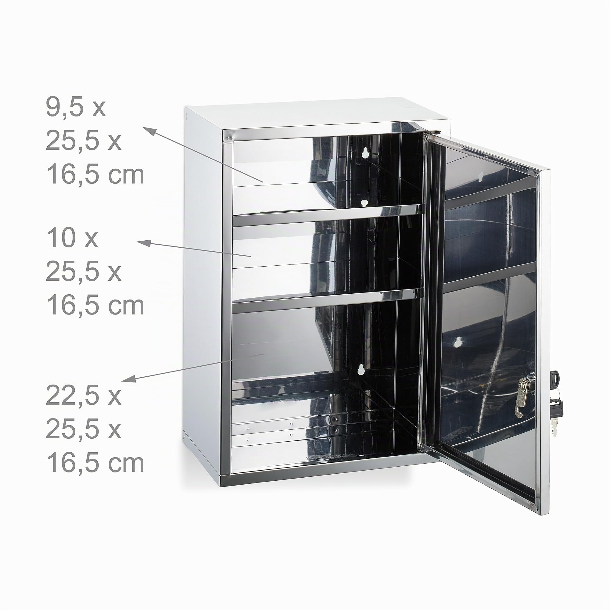 Relaxdays Armoire à Pharmacie, 3 Compartiments Pratiques, Acier Inoxydable, H x L x P : 45 x 30 x 18 cm, Blanche