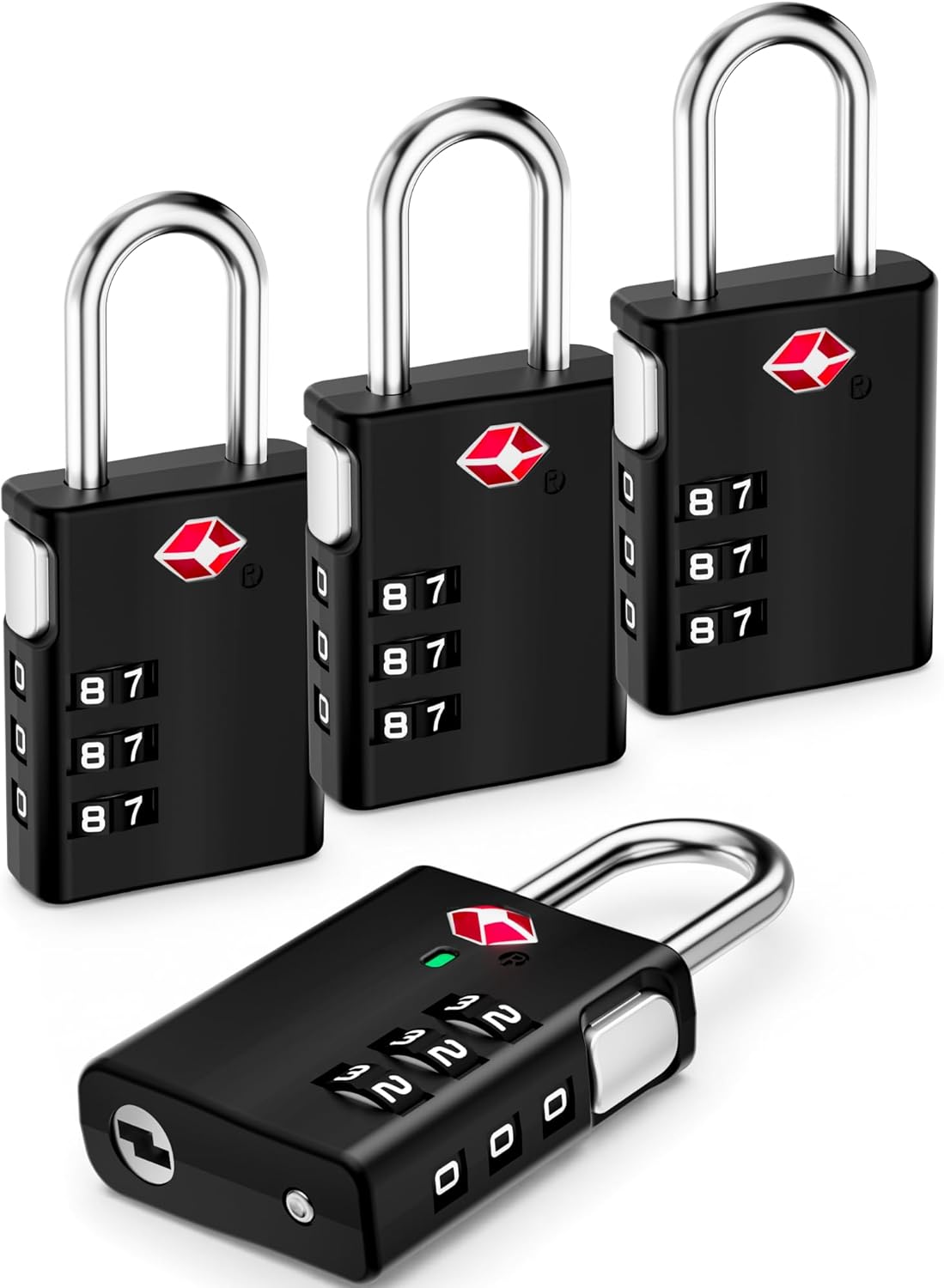 LUGGEX Luggage Locks, TSA Locks for Luggage, Luggage Locks TSA Approved, Combination Lock, One-Button Reset & Cut Resistant (Black,4 Pack)