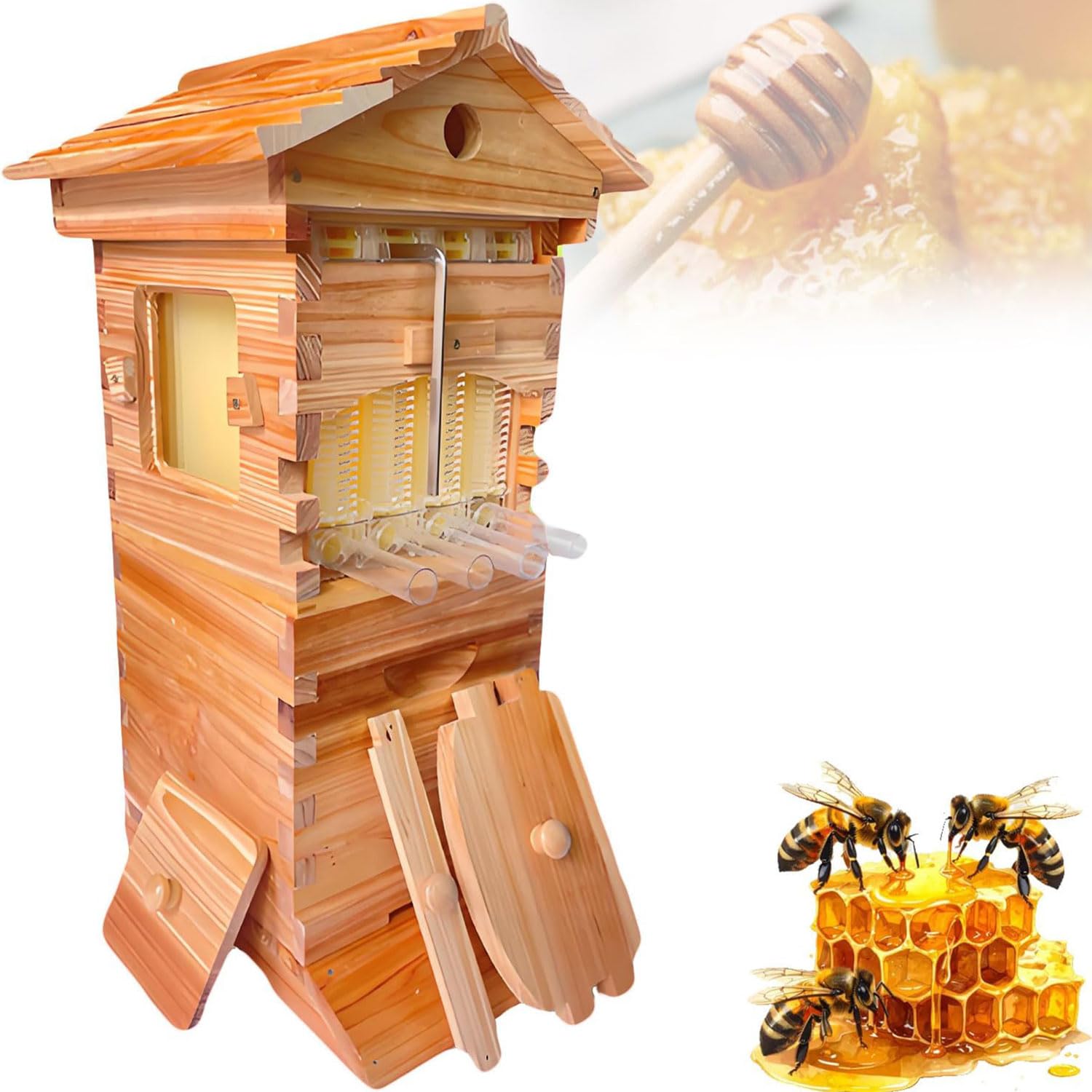 Scatola completa per apicoltura, kit iniziale per alveare, scatola per alveare in legno con telai scorrevoli per alveare automatico, per apicoltura, impollinatori da giardino