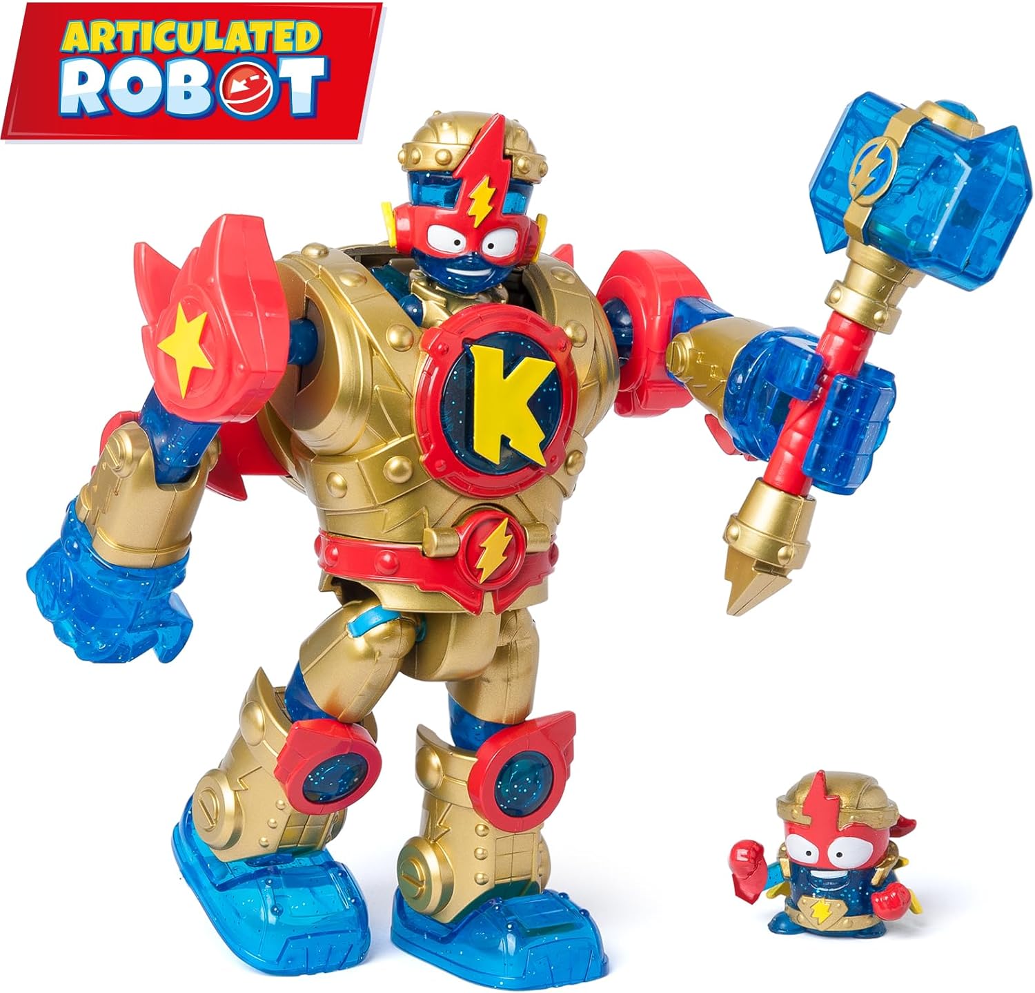 SUPERTHINGS Superbot Kazoom Power Golden Armor – Articulated Kazoom Power Robot Equipped with Golden Armor and Combat Accessories. Includes 1 Exclusive Kazoom Kid and 1 Exclusive Hero SuperThing