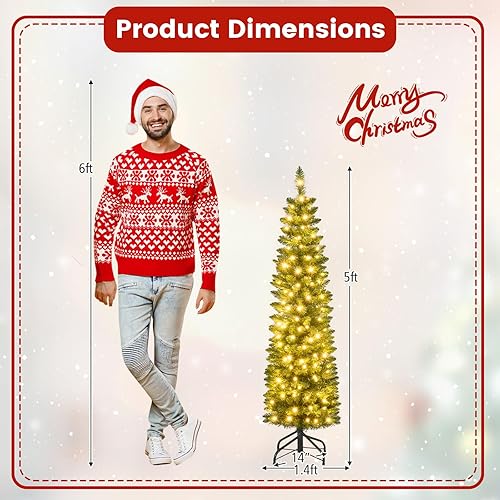 Miniatura 115 de Goplus - Árbol de Navidad artificial cónico de 6 pies, 340 puntas de rama, agujas de cloruro de polivinilo premium, delgado con soporte de metal