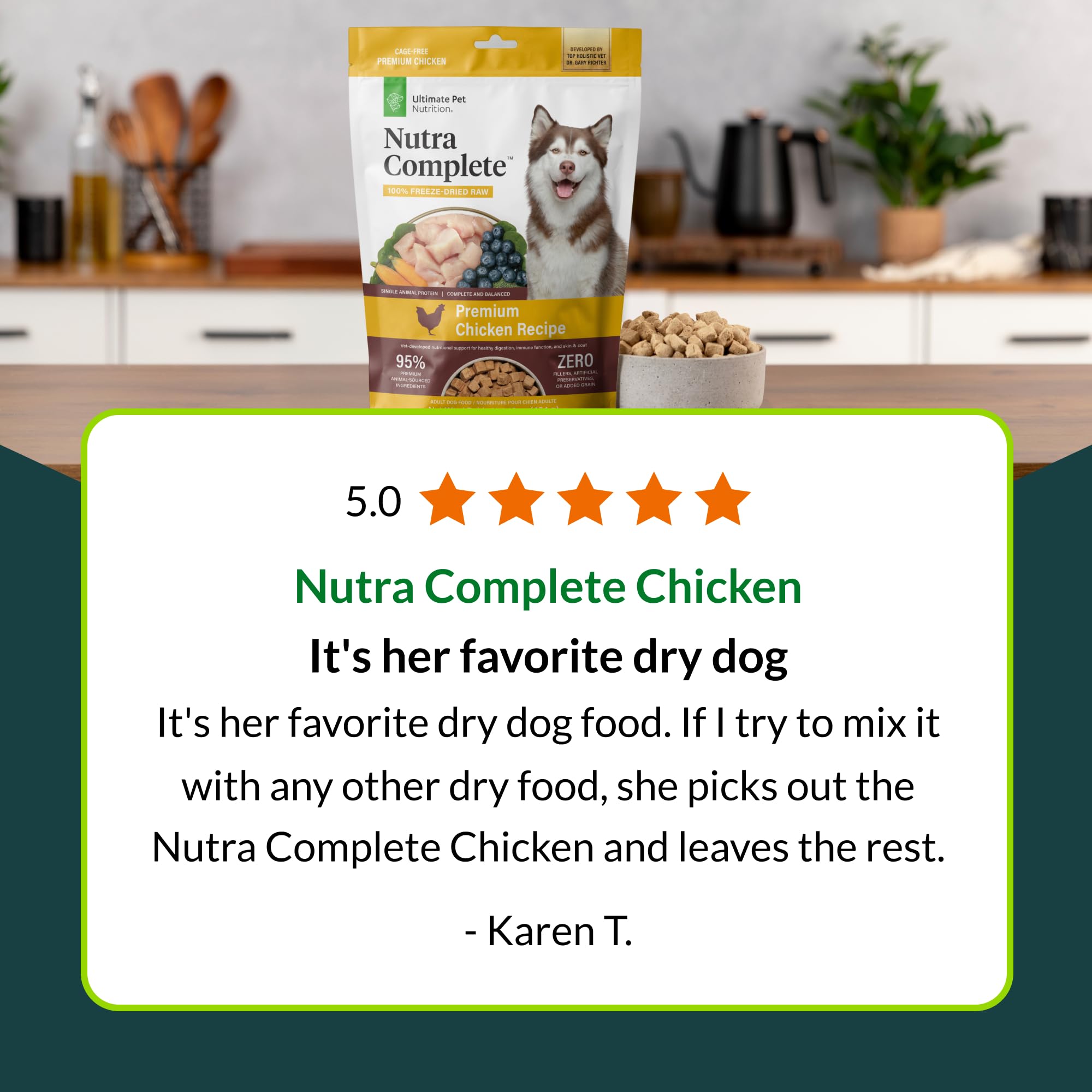 ULTIMATE PET NUTRITION Nutra Complete Freeze Dried Raw Dog Food, Veterinarian Formulated with Antioxidants, Prebiotics & Amino Acids (1 Pound, Chicken)