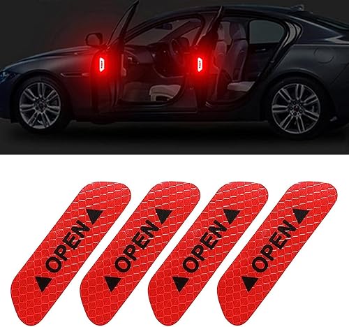 4 calcomanías de apertura de puerta de automóvil, 3.74 x 0.98 pulgadas, adhesivo reflectante de advertencia de seguridad antiarañazos, tiras de