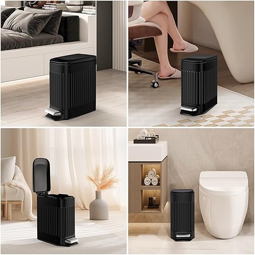 Miniatura 5 de Cesun Cubo de basura pequeño de acero inoxidable de 1.6 galones con tapa y pedal de pie, cesta de basura delgada para baño, oficina, dormitorio,
