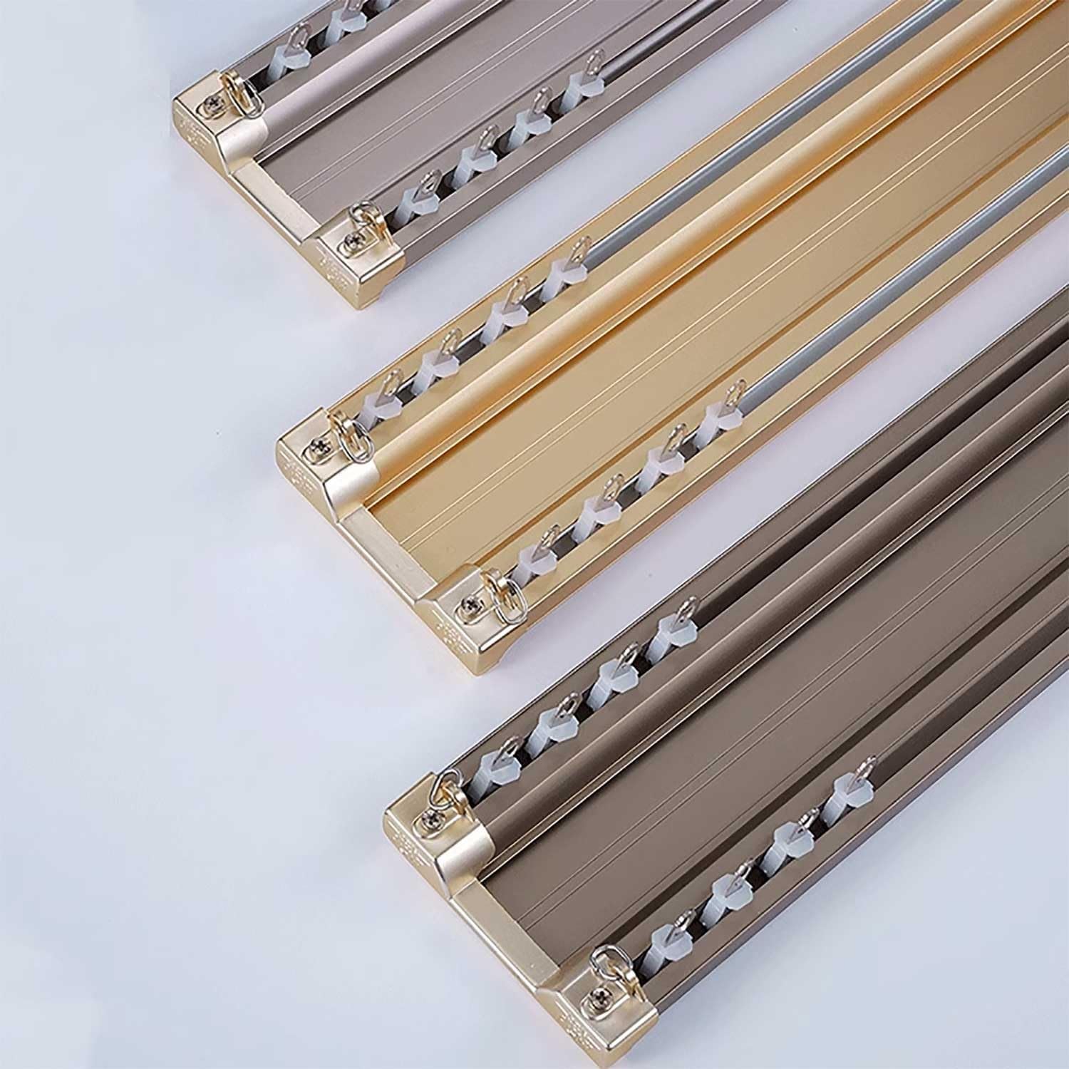 One-Piece Double Track Ceiling Curtain Track - Silent Pulley Room Divider for Privacy in Living Room, Bedroom, or Hospital - Gold Finish, 1m (3.3ft)