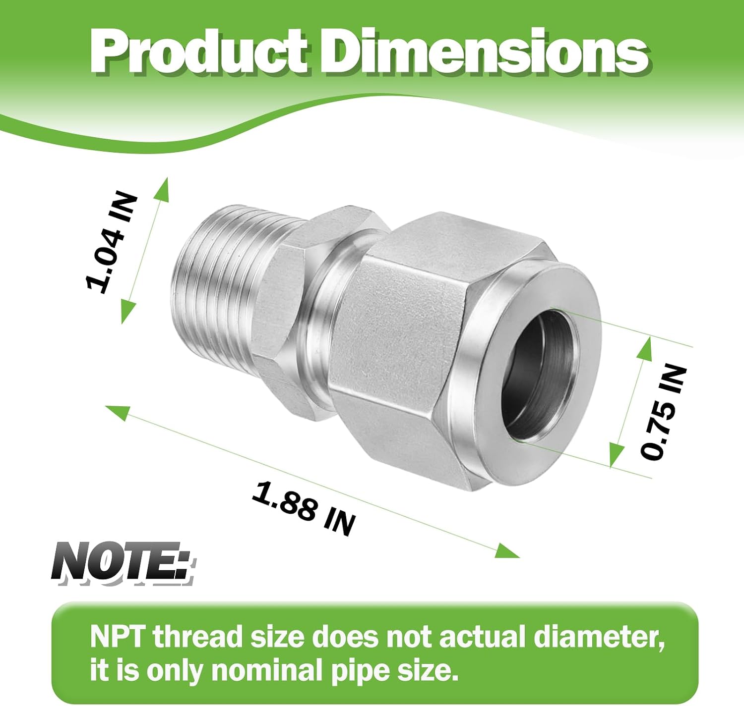 Stainless Steel 304 Compression Adapter 3/4" OD x 3/4" NPT Male 2pc