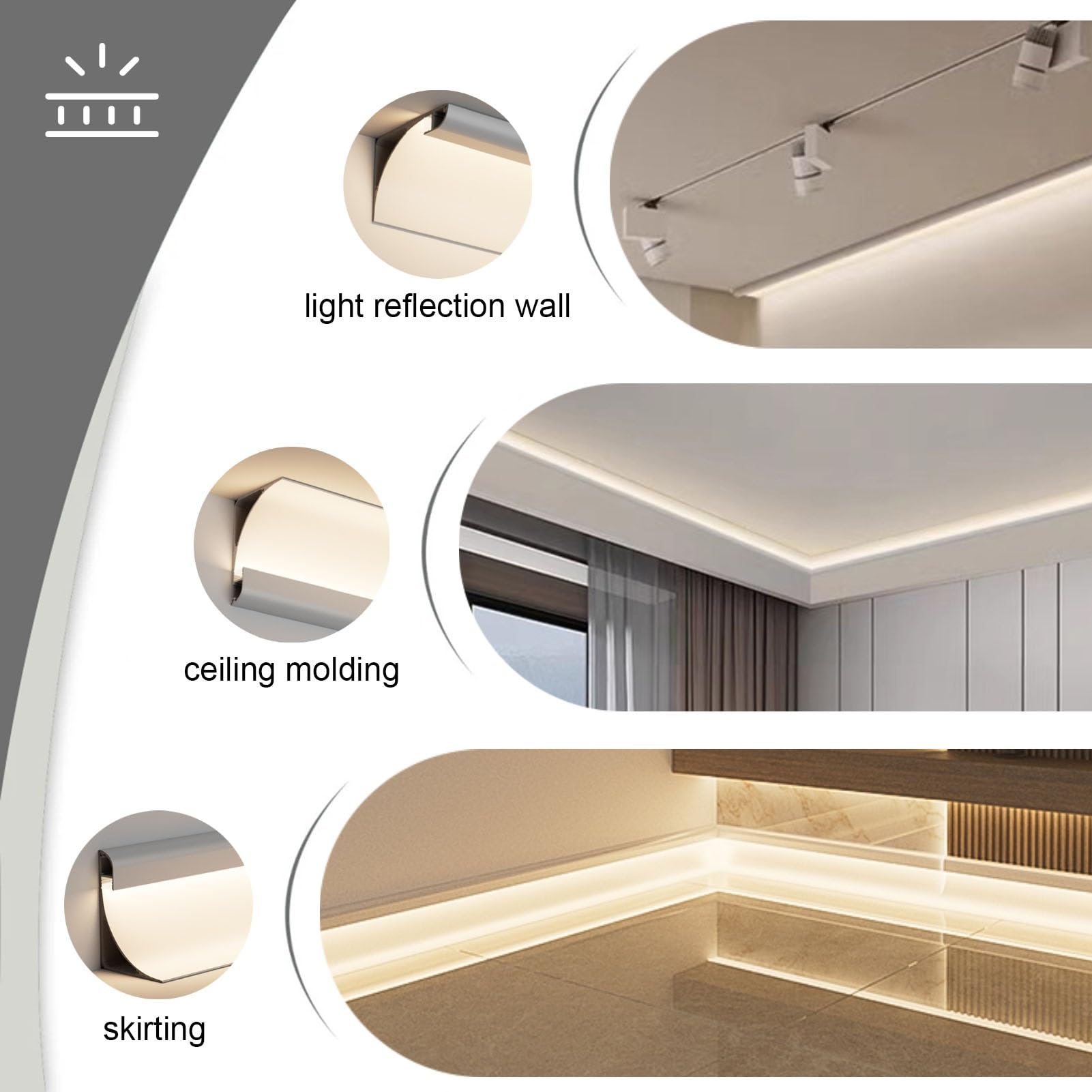 Listwa ozdobna LED do sypialni, salonu i kina domowego – biała, profil aluminiowy, pośrednie oświetlenie narożne sufitu/ściany, panele liniowe z oświetleniem profilowym