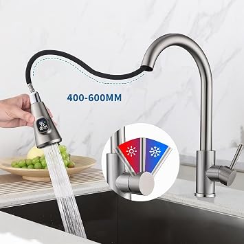 Homelody Brushed Kitchen Tap with LED Extendable Kitchen Tap