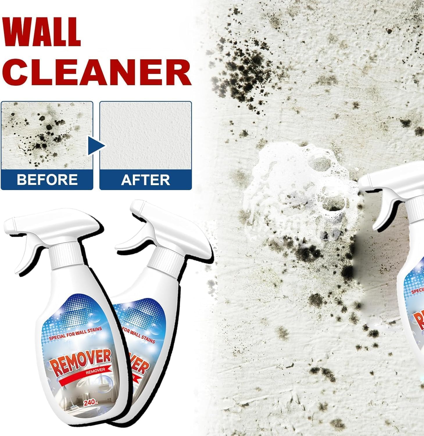 Highly Effective Removal Spray, Wall Cleaner Spray, Multi-Surface Cleaning Solution, Dirt, Dust And Stain Remover, Long-Term Protection, for Bathrooms, Kitchens, Tile, Fabric, Wood (3pcs)