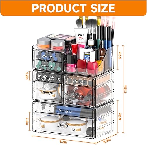 Miniatura 3 de Cq acrylic Organizadores de maquillaje transparentes para tocador, organizador de cuidado de la piel con 8 cajones para tocador, organizador de