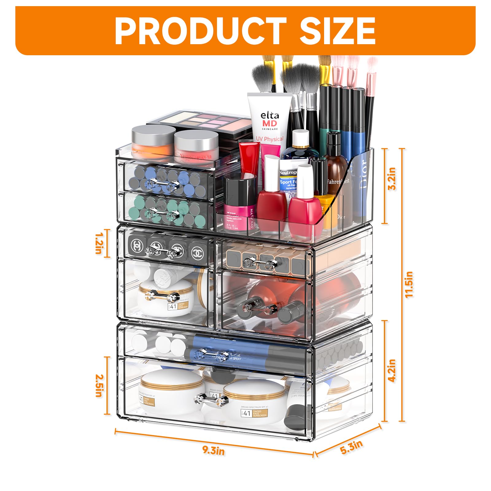 Cq Clear Acrylic Makeup Organizer with Stackable Drawers