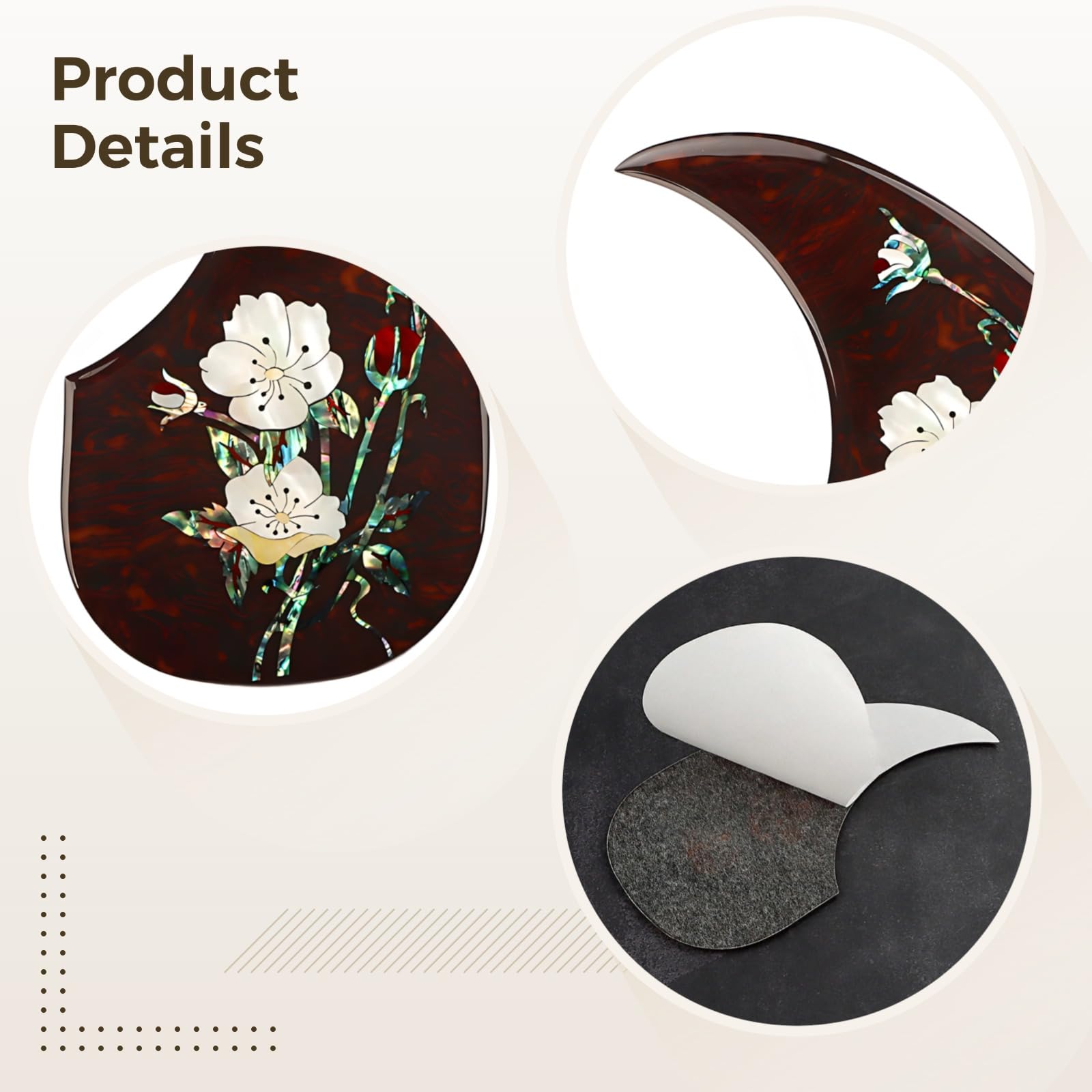 Battipenna per chitarra acustica, piastra protettiva adesiva in PVC con design madreperla, per chitarra folk, decorazione a conchiglia, accessori musicali