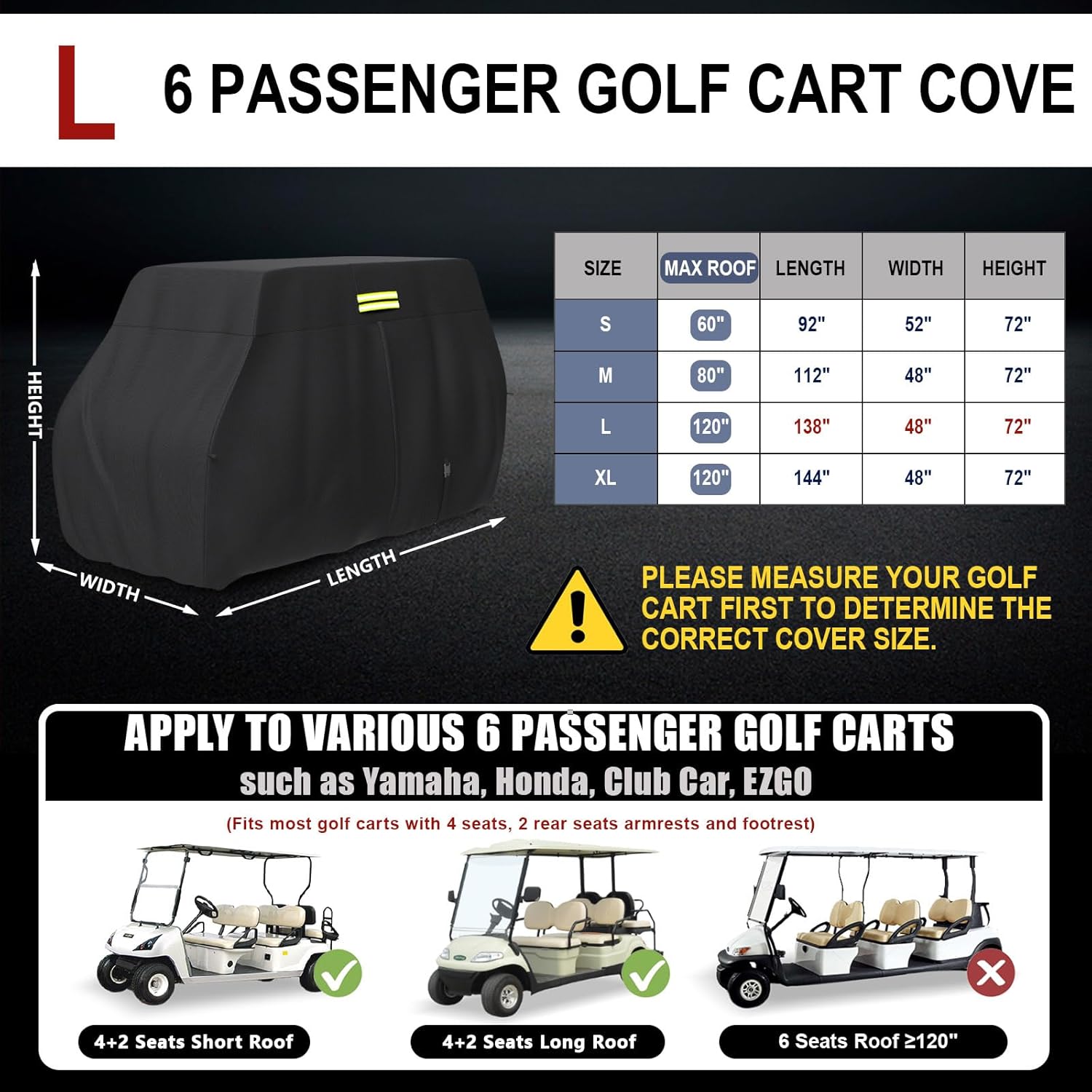 moveland Heavy Duty 650D Golf Cart Cover for 2/4/6 Passengers EZGO, Club Car and Yamaha, All Weather Outdoor Protection Weatherproof