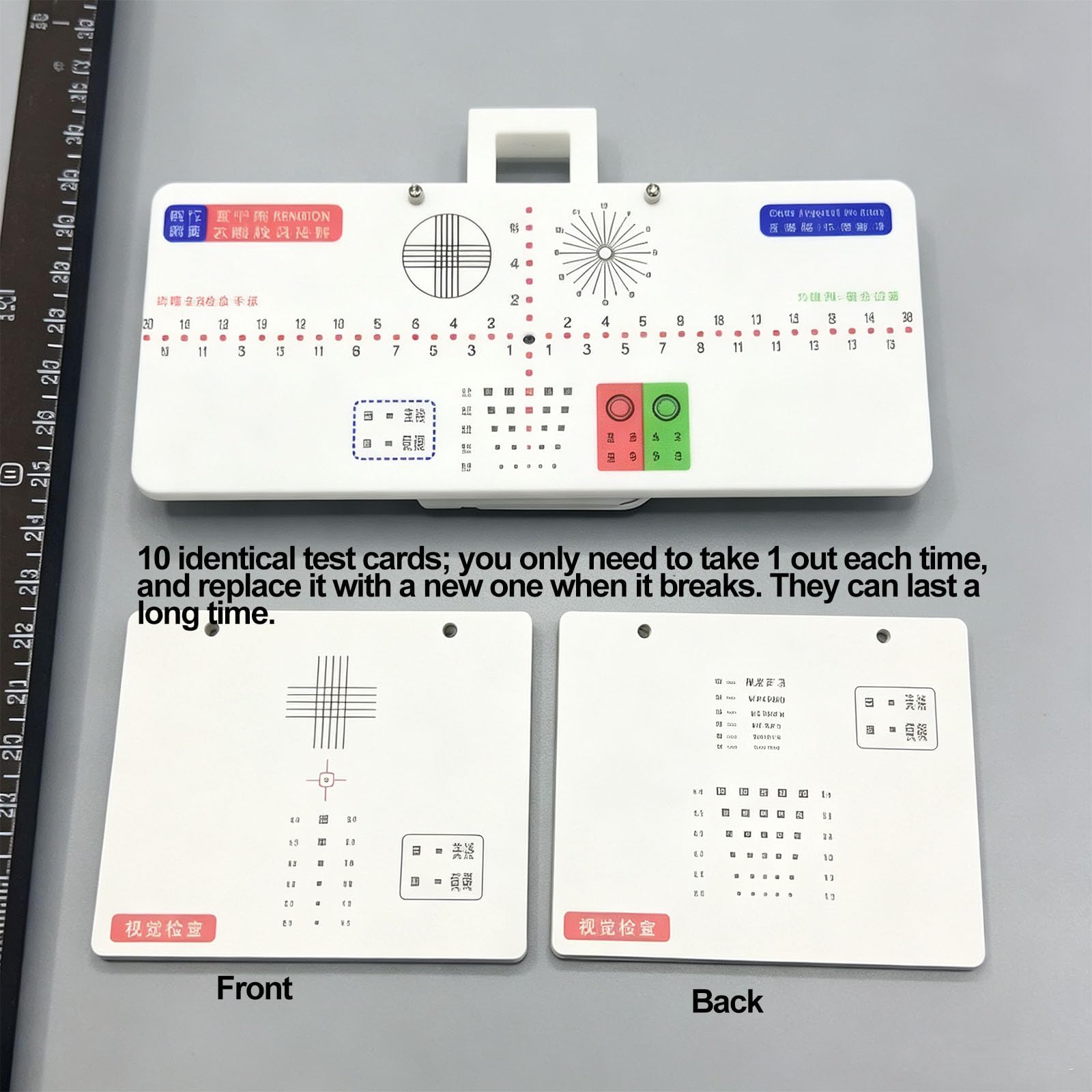 Sehtestlineal, Optometrisches Testinstrument Mit 10 Testkarten, Hochauflösender Feindruck, Höhen- Und Winkelverstellbar, Einfache Montage, Zur Nahsehprüfung