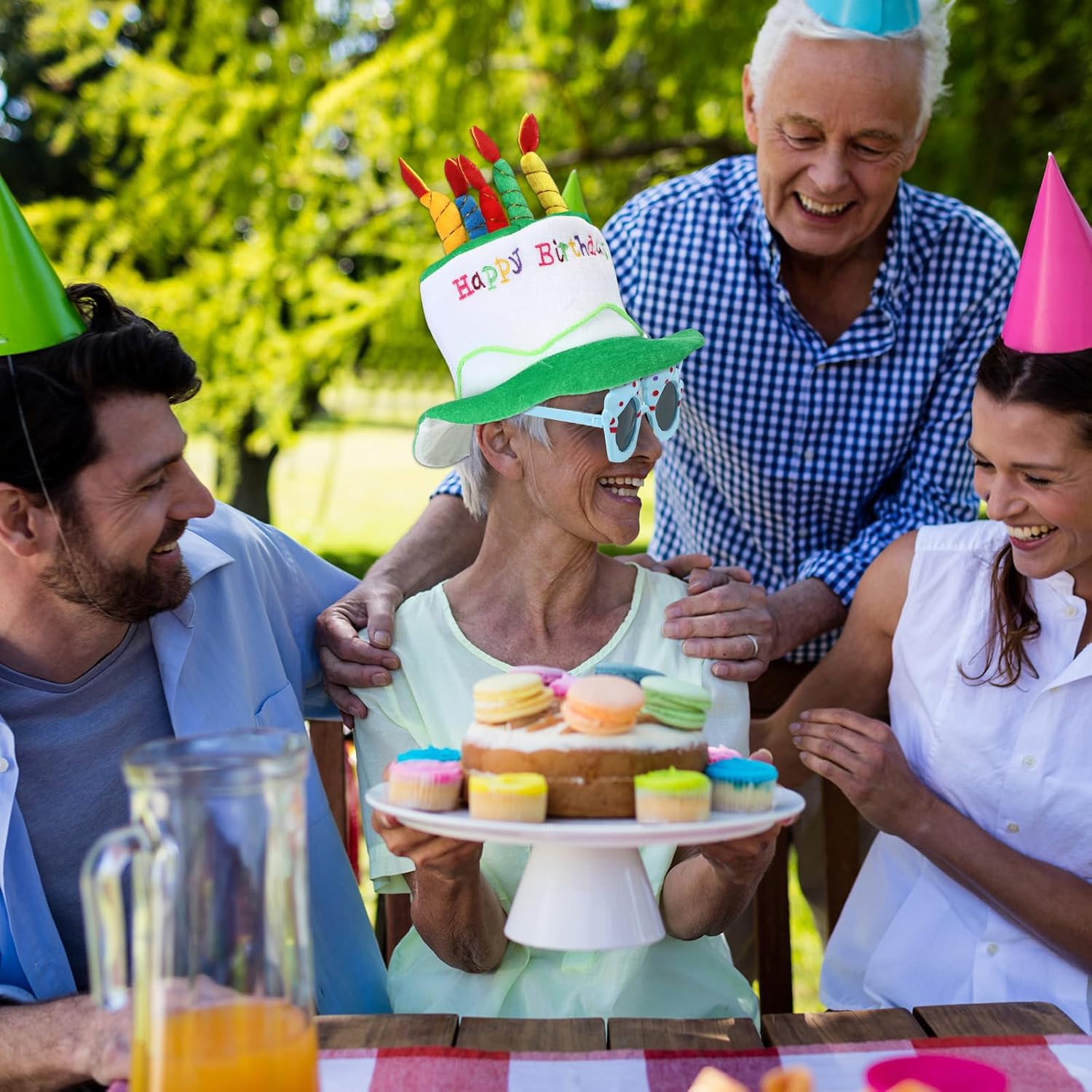 Coume 2 Plush Birthday Hats for Adults, 2 Sweet Cream Glasses, Party Novelty Decorations Happy Birthday Hats - Image 6