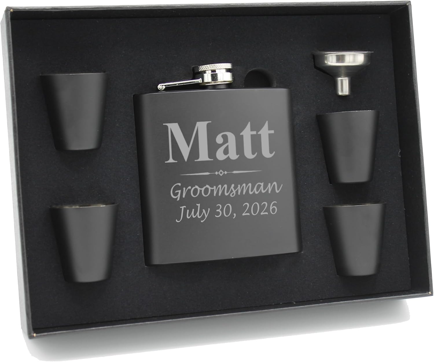 My Personal Memories Set of 1, 2, 3, 4, 5, 6, 7, 8 Personalized Black Flask - Custom Engraved Groomsmen, Best Man, Groom Gift Flasks - 3 Lines Style (3)