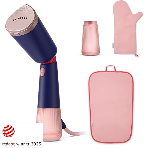 Philips Défroisseur à Main Série 5000 : 1400 W, vapeur continue, double réservoir, prêt en 35 s, modes Eco et Max, tête réglable, semelle métal, accessoires, bleu marine (STH5030/20). - 2