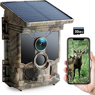 Solar Trail Cameras 4K 46MP, CEYOMUR WiFi Bluetooth Trail Camera with 120° Detection Angle Night Vision Motion Activated, Game Camera with IP66 Waterproof U3 32GB Micro SD Card for Wildlife Monitoring