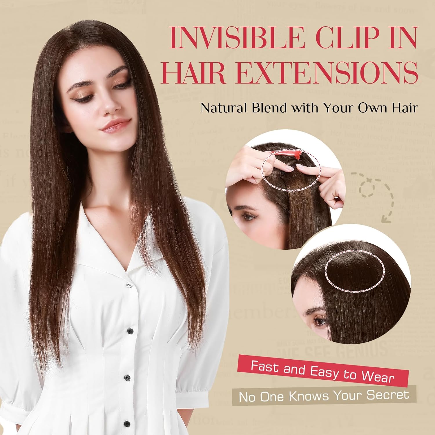 Rich Choices Real Human Hair Clip In Extensions-6 Pcs Single Clip Design-100% Remy Hairs Invisible Clip in Extensions for Thin Hair-Seamless Hairpieces for Women/Men-14 Inches #1B Natural Black