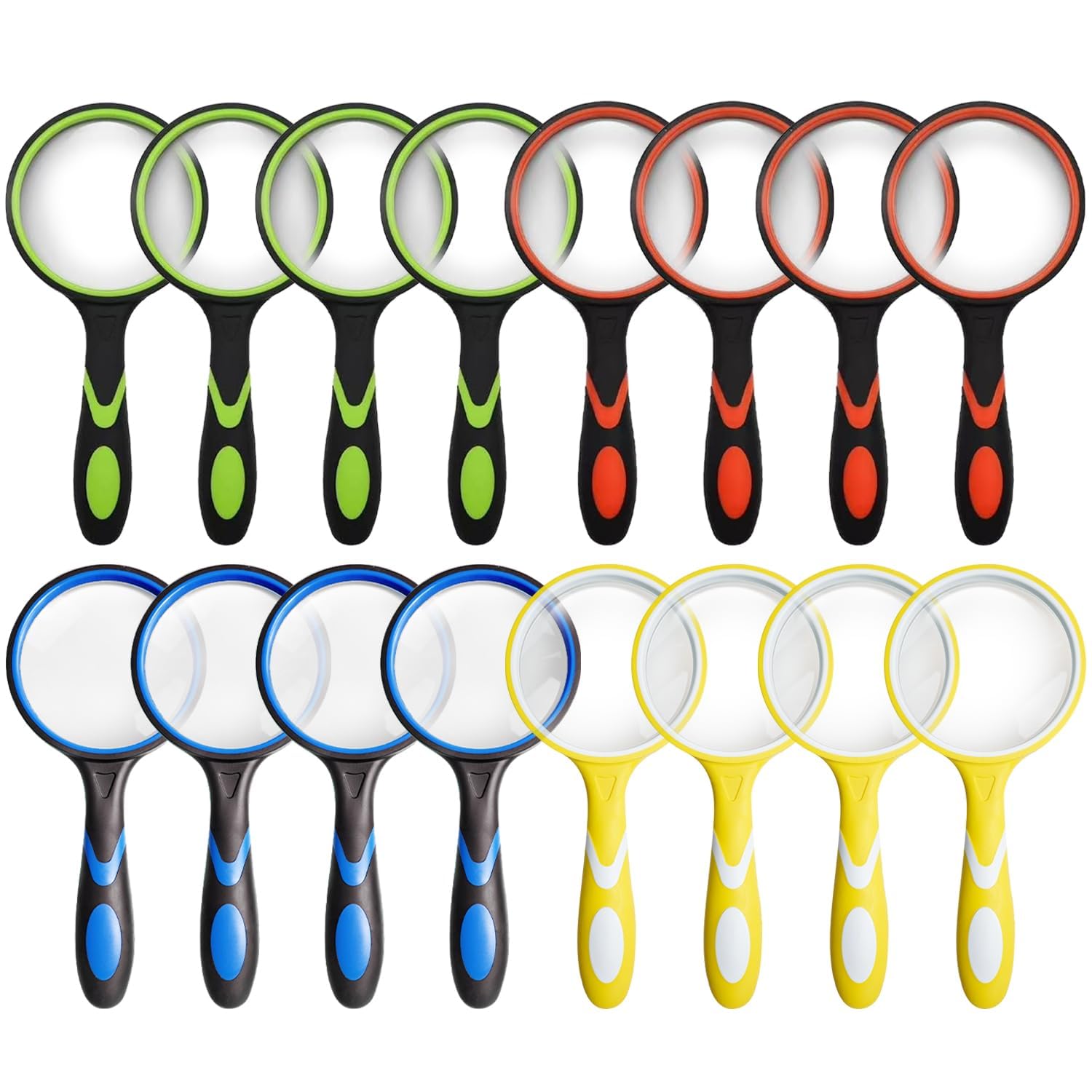 SHENGQIDZ Lot de 16 loupes de lecture portables 8x pour personnes âgées et enfants, loupe de 50 mm avec poignée en caoutchouc antidérapant pour la lecture, les loisirs et la science