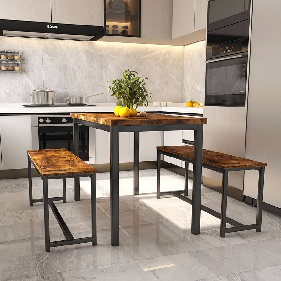 Amazon.co.jp: AWQM ダイニングテーブルセット 2つのベンチ付き