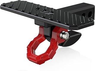 MZS Hitch Slider with Step & Red D Ring Shackle, Skid Protection Rear Bumper Guard Protector Fits 2 inch Hitch Receivers for Off-Road Vehicles Pickups Trucks SUV RV Trailer Towing Recovery