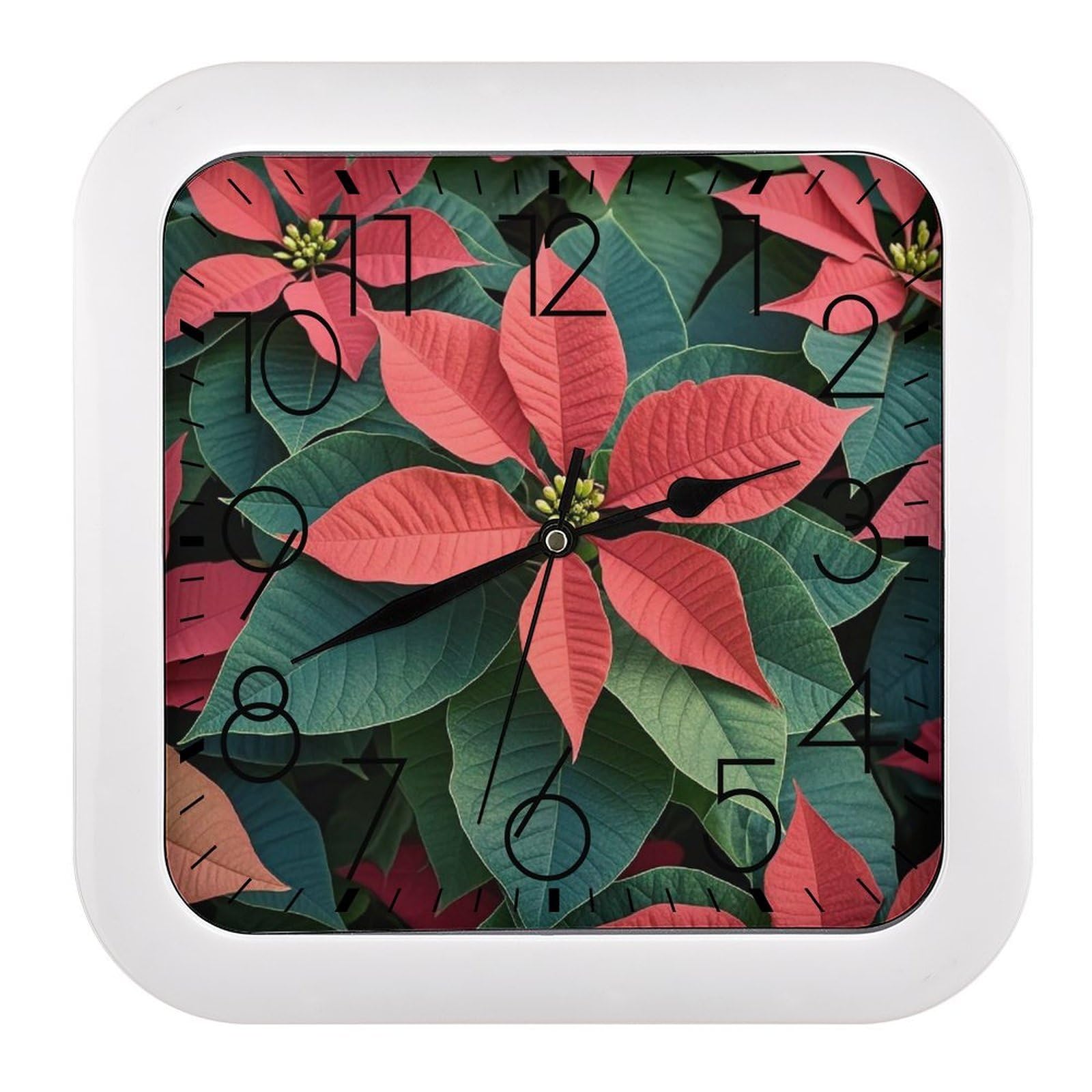 LZQPOEAS Poinsettia Wall Clock Fashionable Versatile Silent Wall Clock Simple Elegant Non Ticking Analog Clocks Easy to Install Square Modern Clocks for Home Decoration