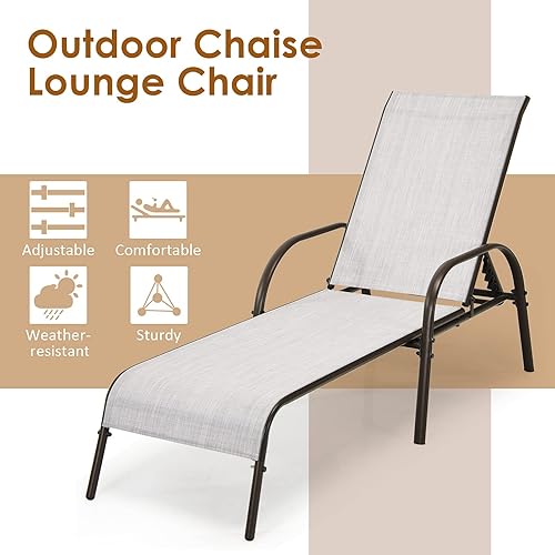 Miniatura 7 de COSTWAY Sillón reclinable ajustable para patio, 2 piezas, color gris