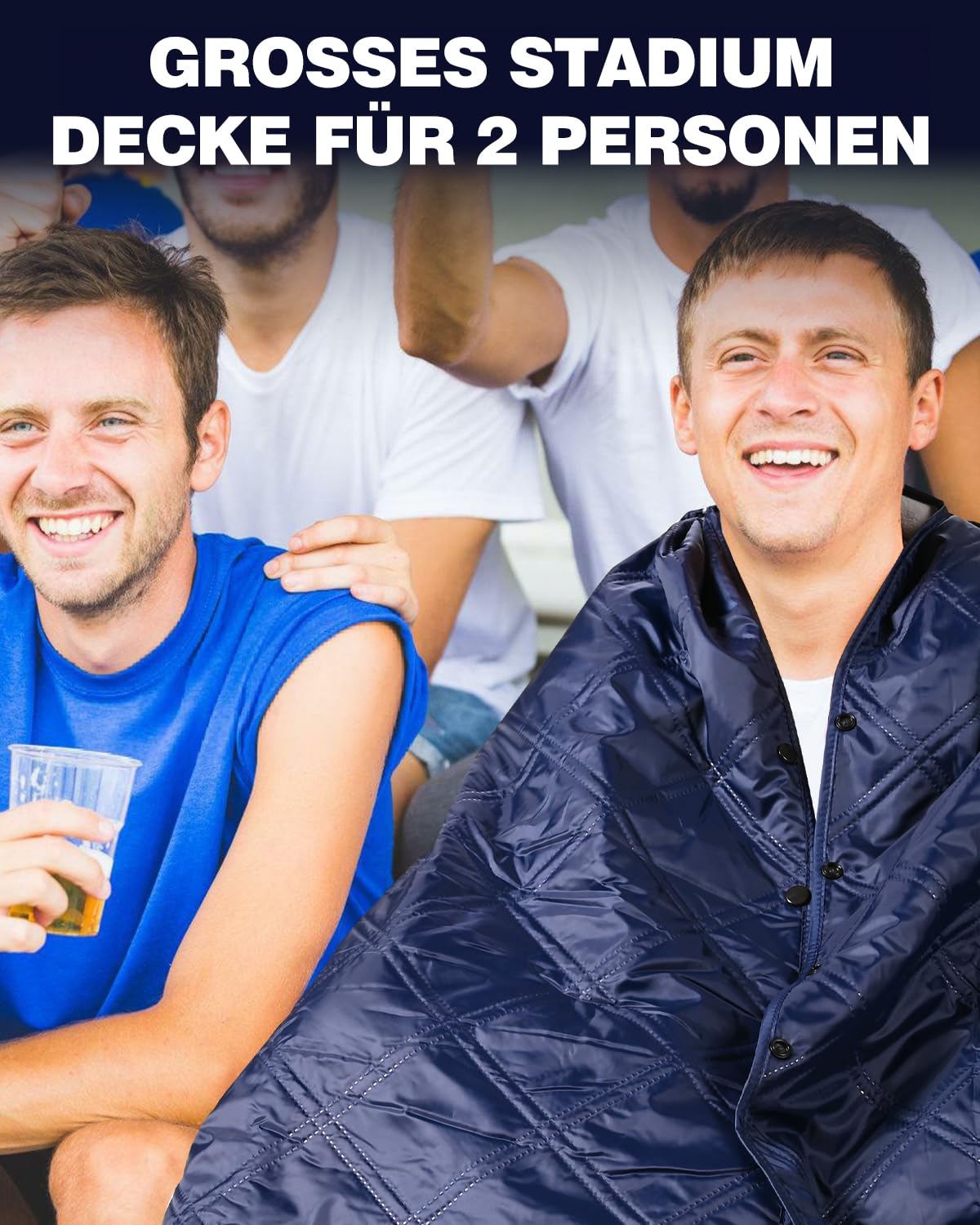 wasserdichte Picknickdecke Fleecedecke mit Hut, Groß Tragbare Decke für Camping, Stadion, Strand, Auto, Sofa, Yoga, kaltes Wetter, Reisedecke Ultraleicht Warm Winddicht Sandfest, 145 x 190 cm, Blaue