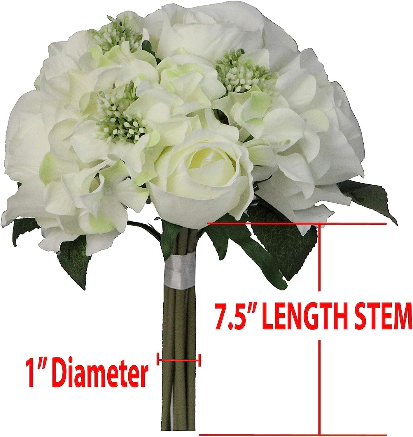 Admired by Nature Artificial Rose Hydrangea Flowers Bouquet, 9 Stems Faux Wedding Bouquet for Bride Bridesmaid, Centerpieces Floral Arrangement Home Decoration GPB8359-CM/GN-2, Cream/Green 2 Pc Set