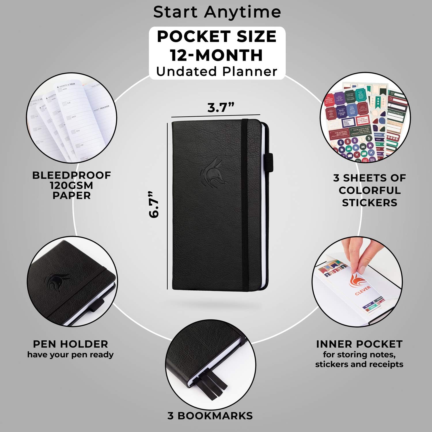 Clever Fox Pocket Weekly - Undated Monthly Goal Planner and Calendar, Mini Planner Perfect for Purse 10x17.5cm (Black) - Image 3