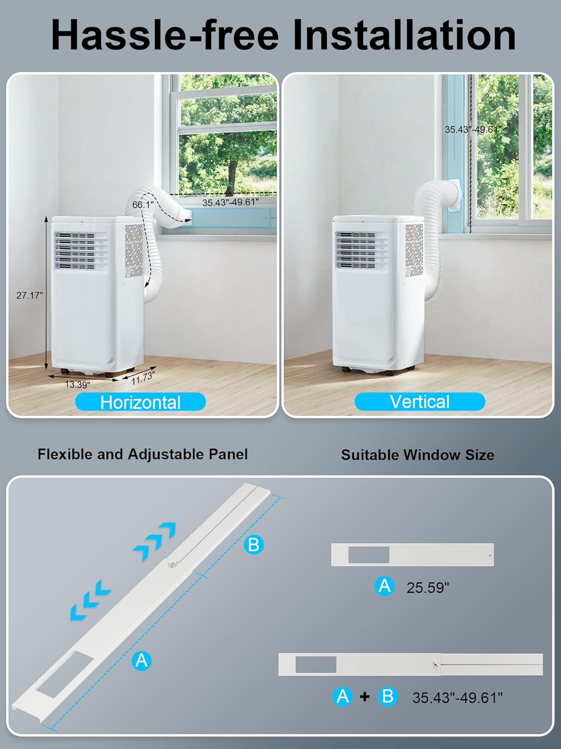 MEPTY Portable Air Conditioners, 10000 BTU Portable AC Unit with Dehumidifier, Sleep Mode, 24H Timer, Cools Room up to 450 sq.ft, Room Air Conditioners with Self-evaporation System for Bedroom