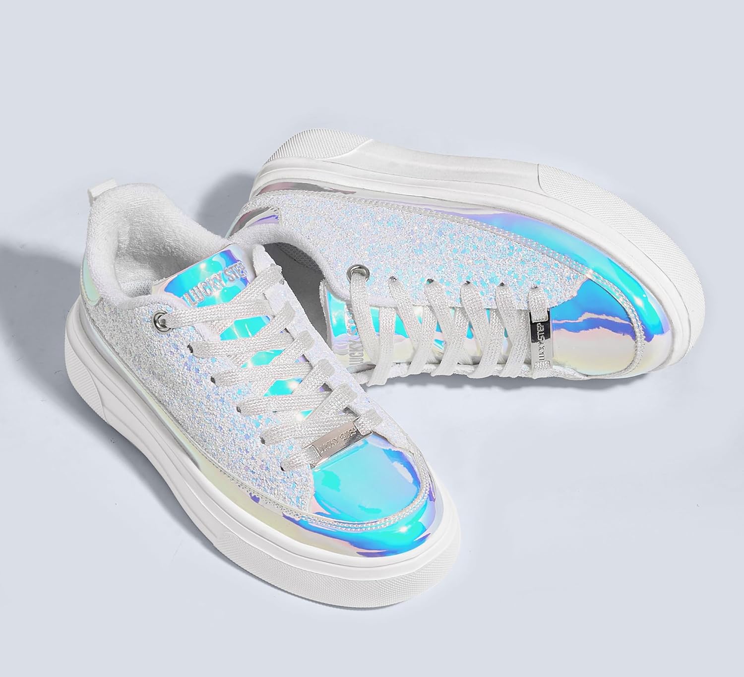 LUCKY STEP Platform Glitter Sneakers for Women Fashion Sparkly Bling Shiny Low Top Tennis Sneakers Faux Leather Casual Walking Shoes - Image 5