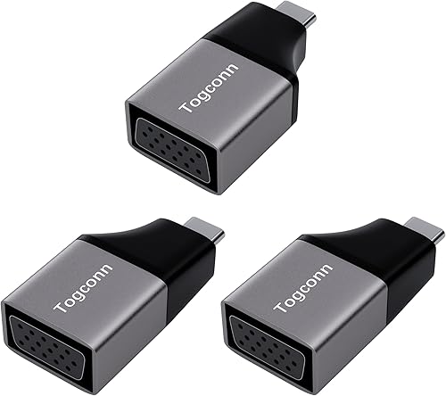 Adaptador USB C a VGA (paquete de 3), adaptador USB tipo C a VGA macho a hembra compatible con MacBook ProAir, iPad, Dell XPS, Surface Book,